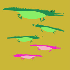 Doodle colored  aligator . Hand drawn.