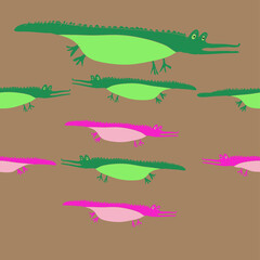 Horizontal doodle colored  aligator . Hand drawn.