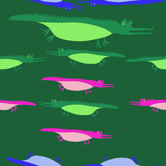 Seamless doodle colored  aligator . Hand drawn.