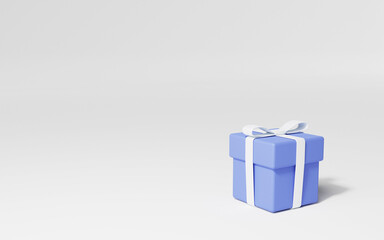 3d의 파란색 선물 상자는 흰색 바탕에 화이트 리본이 달림.
