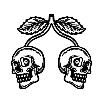 Hand Drawn Twin Skull Cherry Vector