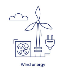 Wind energy icon ESG concept. Renewable energy. Line illustration with caption, isolated on a white background.