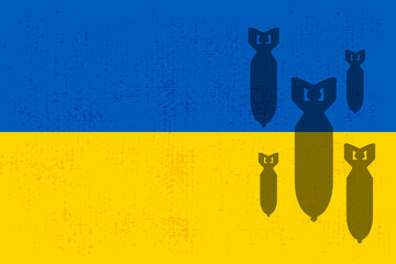 Ukraine flag with dropping bombs