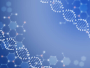 Fototapeta na wymiar DNA strand with molecules science icon pattern for abstract blue technology background. Concept of Nanotechnology, Biochemistry and genetic background.