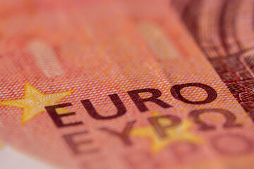Close-up shot of Euro sign and text present on a banknote