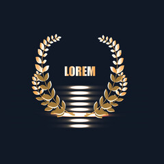 Golden ring and laurel wreath with light effect