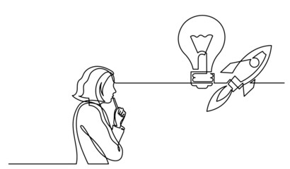 one line drawing of person thinking about idea solving problems finding solutions