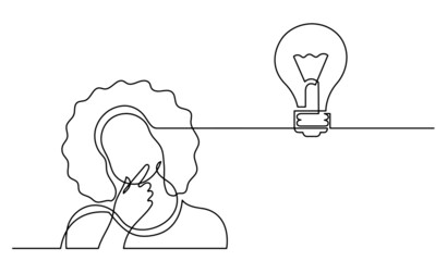 one line drawing of person thinking about idea solving problems finding solutions