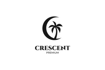 Crescent with coconut tree logo design vector