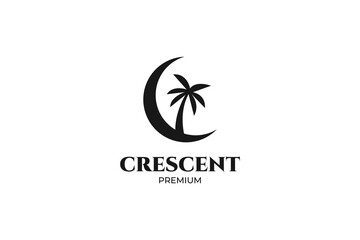 Crescent with coconut tree logo design vector