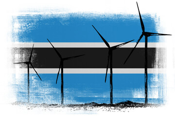 Wind energy generators on background in colors of national flag. Botswana