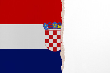 Half- ripped paper background in colors of national flag. Croatia