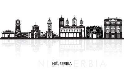Silhouette Skyline panorama of City of Nis, Serbia - vector illustration