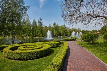 Beautiful summer garden with a walkway