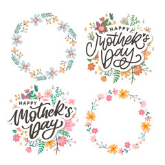 Happy Mothers Day lettering. Handmade calligraphy vector illustration. Mother's day card with flowers