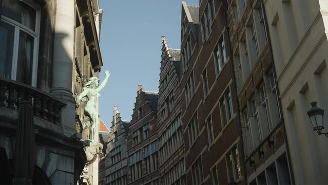 Old Belgian buildings with rooftop steam alley in Antwerp 4k 60p