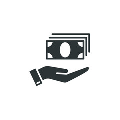 Vector sign of the Pictograph of money on hand symbol is isolated on a white background. Pictograph of money on hand icon color editable.