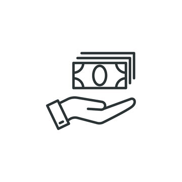 Vector sign of the Pictograph of money on hand symbol is isolated on a white background. Pictograph of money on hand icon color editable.