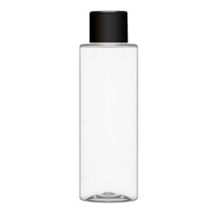 Transparent cosmetic bottles with a cap isolated on a white background. Bottle with hand sanitizer. Antimicrobial liquid gel. Hand hygiene. Shampoo bottle. Medicine bottle. Liquid soap.