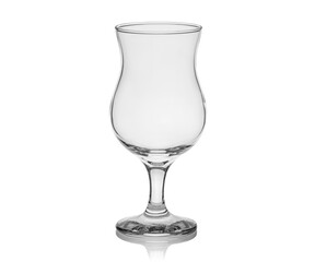 Empty transparent glass cup, shot glass, glass for wine, whiskey, cognac, martini, beer, juice and other drinks, isolated on white background. Dishes for bar, restaurant, pub.