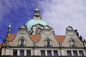 Fototapeta na wymiar Partial view of New City Hall (German: Neues Rathaus) or New Town Hall in Hanover, Germany.