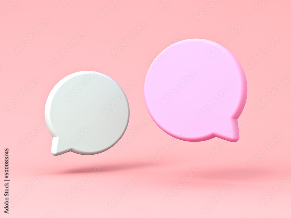 Poster Blank round speech bubbles isolated on pink pastel color background with shadows minimal conceptual 3D rendering