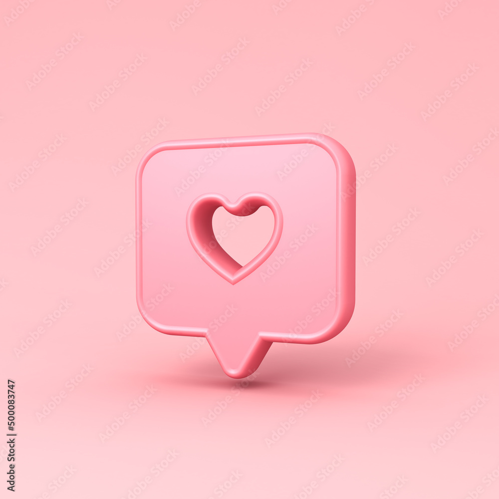 Leinwandbilder 3d love like heart social media notification icon pin isolated on pink pastel color background with 