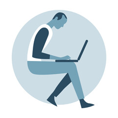 Giovane uomo che lavora da remoto col suo computer portatile 