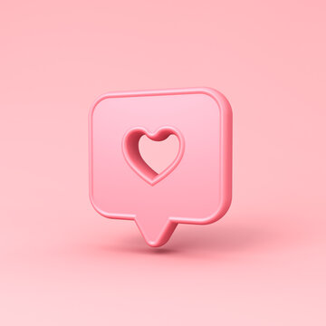 3d love like heart social media notification icon pin isolated on pink pastel color background with shadow minimal conceptual 3D rendering