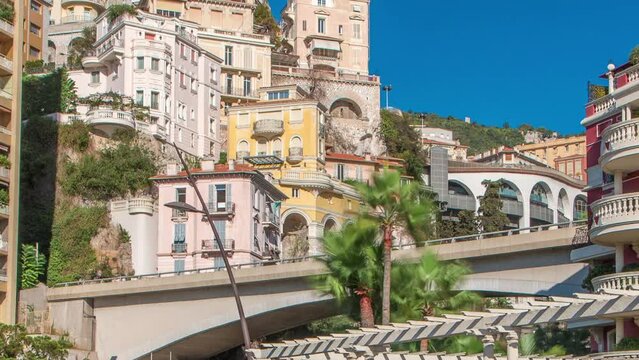 Monaco church Sainte Devote bridge principality mountain city state timelapse.