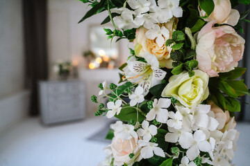 Artificial flowers peonies white. High quality photo.
