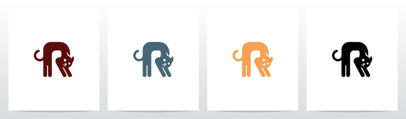 Cat Stretching Letter Logo Design R