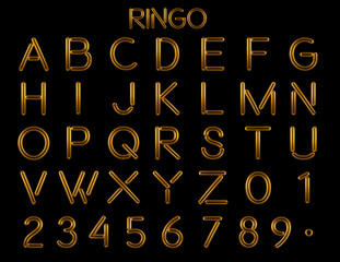 Ringo Gold tube alphabet 3D illustration