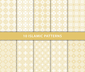 Set of islamic, ornamental, artistic, decoration and seamless patterns. Perfect to background, fabric, etc.