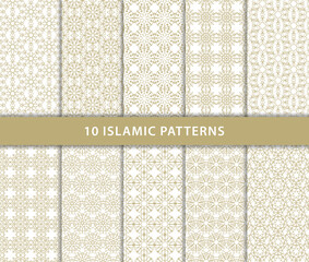 Set of islamic, ornamental, artistic, decoration and seamless patterns. Perfect to background, fabric, etc.	
