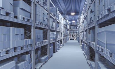 interior of a warehouse. blue tone.