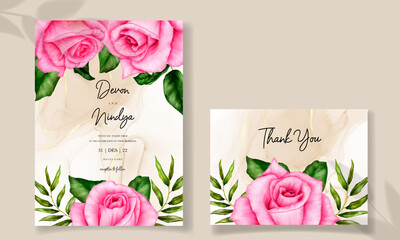 Beautiful pink rose wedding invitation card
