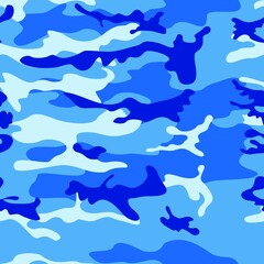 
seamless camouflage blue pattern, military texture, stylish background.