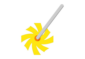 Fregona amarilla con palo gris sobre fondo blanco