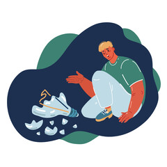 Cartoon vector illustration of man broken idea lamp