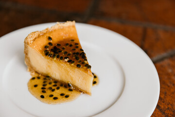 Passion Fruit cheesecake dessert fine dining