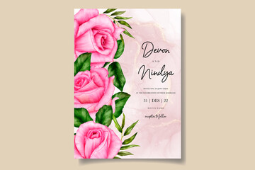 Beautiful pink rose wedding invitation card