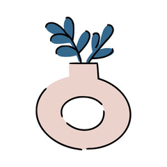Cute little bunch of branches in modern round vase for Scandinavian interior. Great for web design, instructions, cards and apps.
