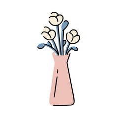 3 branches of cotton flowers in modern vase for Scandinavian interior. Great for web design, instructions, cards and apps.