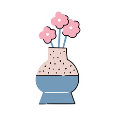 3 wildflowers in modern vase for Scandinavian interior. Great for web design, instructions, cards and apps.