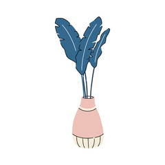 Huge plant in modern vase for scandi interior. Great for web design, instructions, cards and apps.