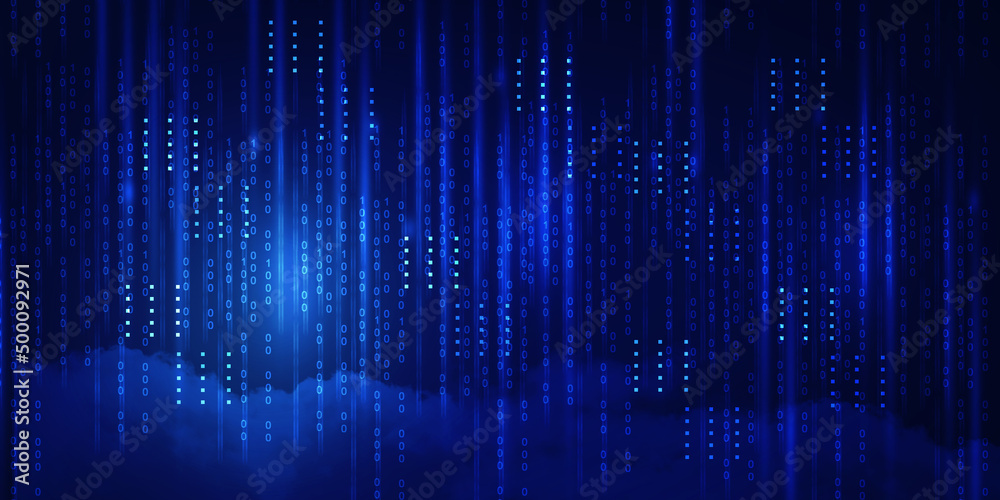 Poster 2d illustration abstract digital binary data on computer screen