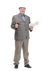 business man with blueprint for a new project.