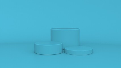 Blue podium 3d render product display stand blank set cylinder shape pedestal minimal blue stage