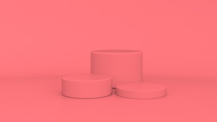 Pink podium 3d render product display stand blank set cylinder shape stand minimal pink background